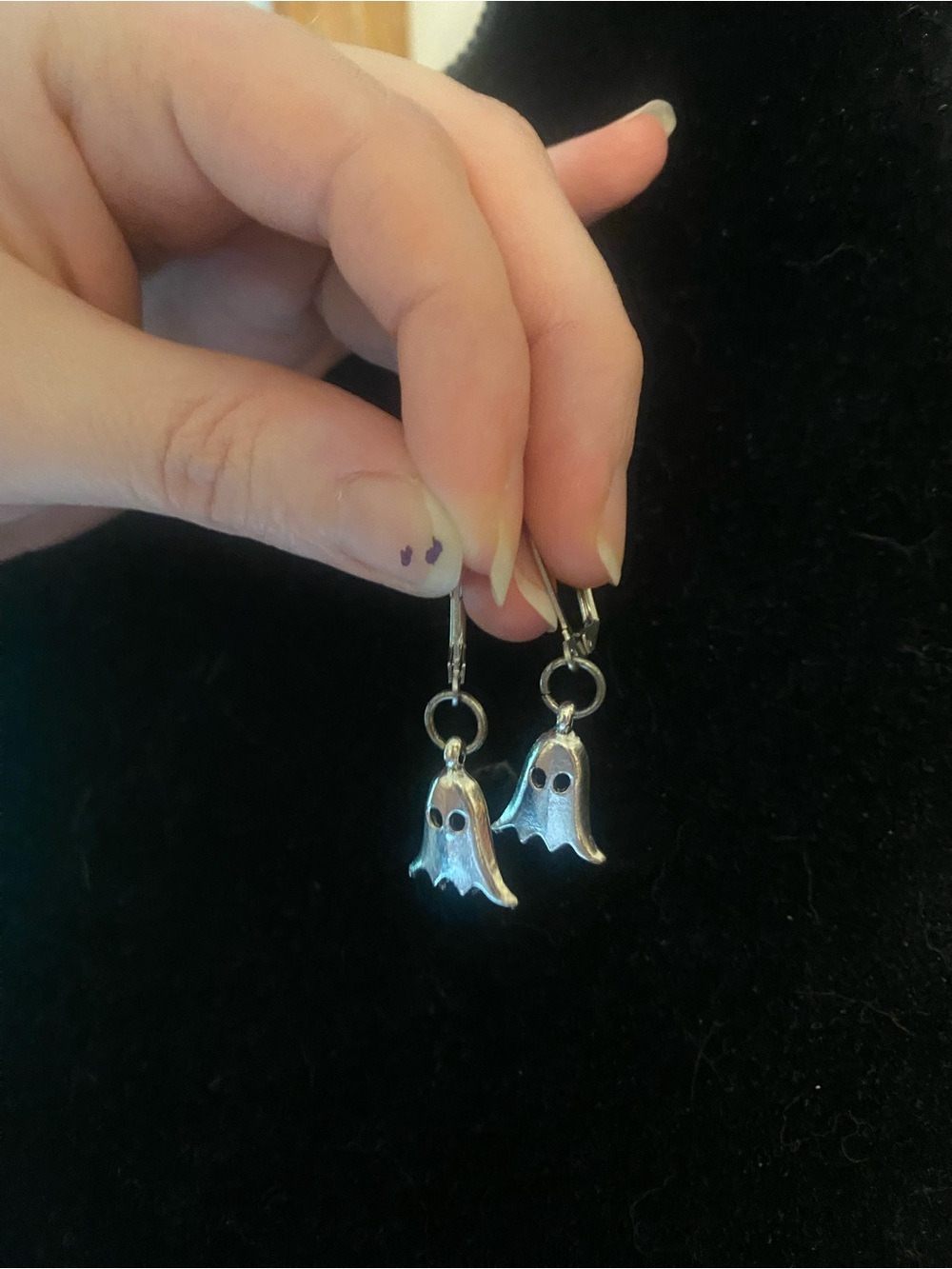 Dainty Handmade Silver Tone Ghost Charm Earrings